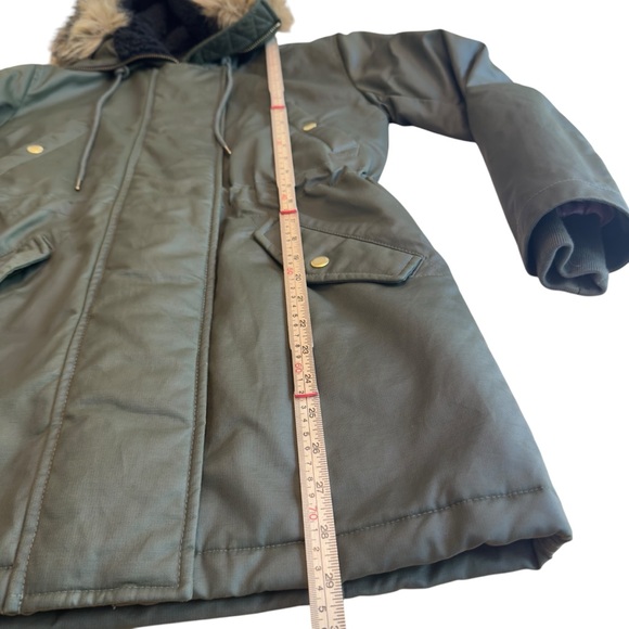 J.Crew Olive Green Utility Parka Petite XS Faux Fur Hood PrimaLoft Jacket EUC - Picture 12 of 14